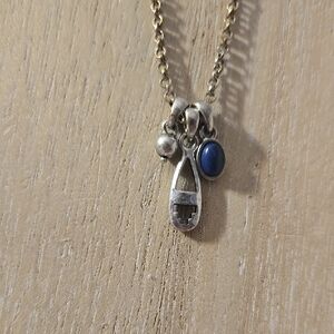 Lucky Brand Trio Pendant Elegant Silvertone and Blue Pendant Necklace 18" Length
